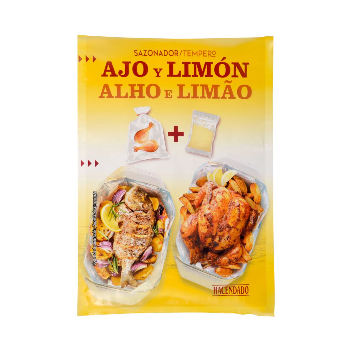 Sazonador ajo y limón Hacendado para carne y pescado