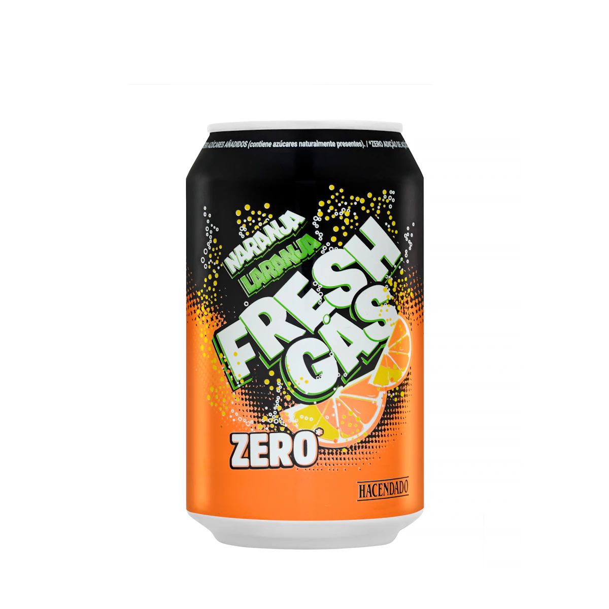 Refresco de naranja Hacendado zero azúcar fresh gas