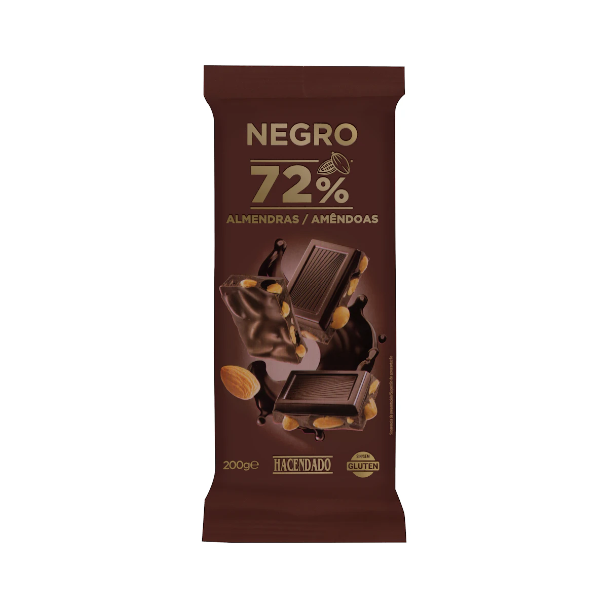 Chocolate negro 72% de cacao Hacendado con almendras enteras