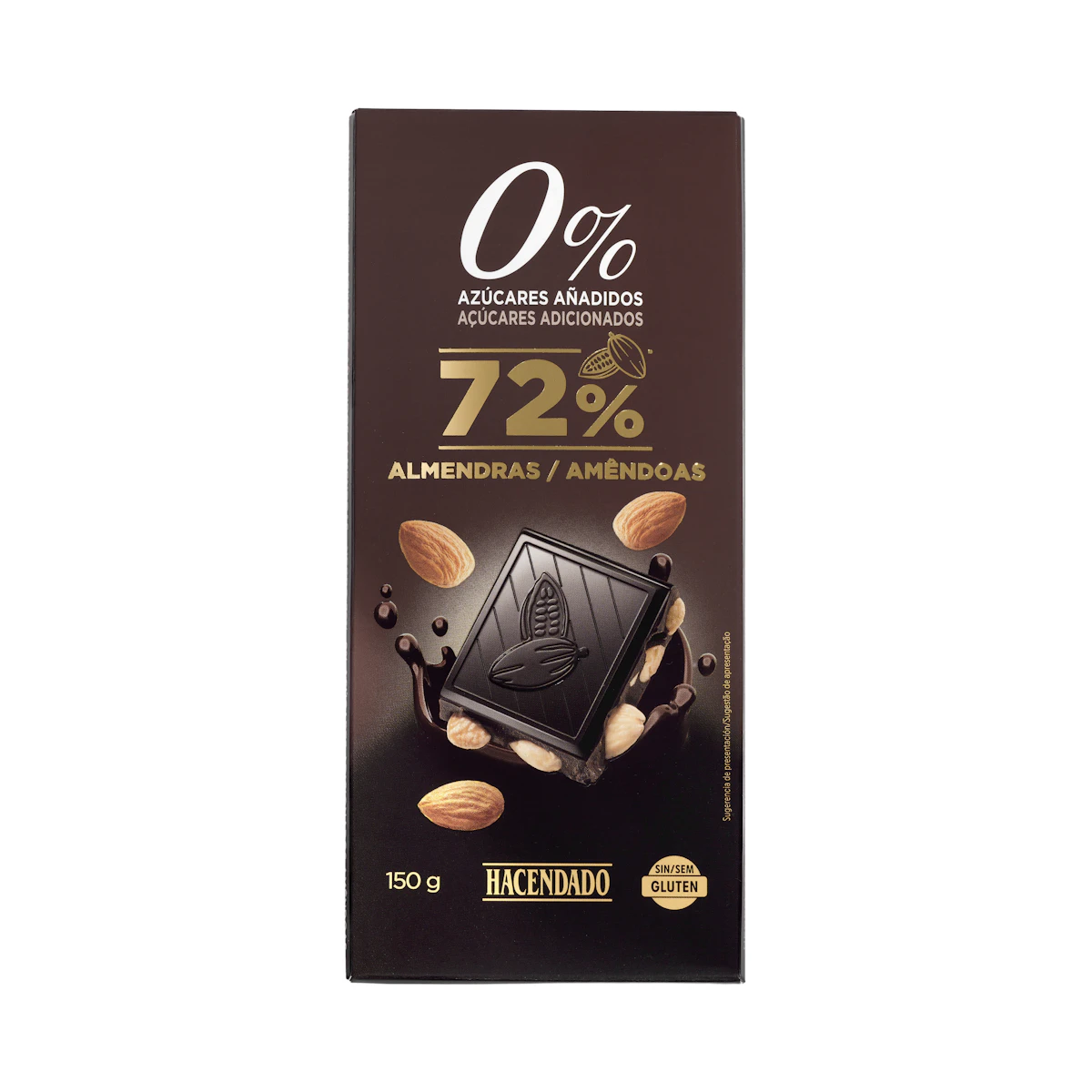 Chocolate negro 72% de cacao Hacendado con almendras enteras