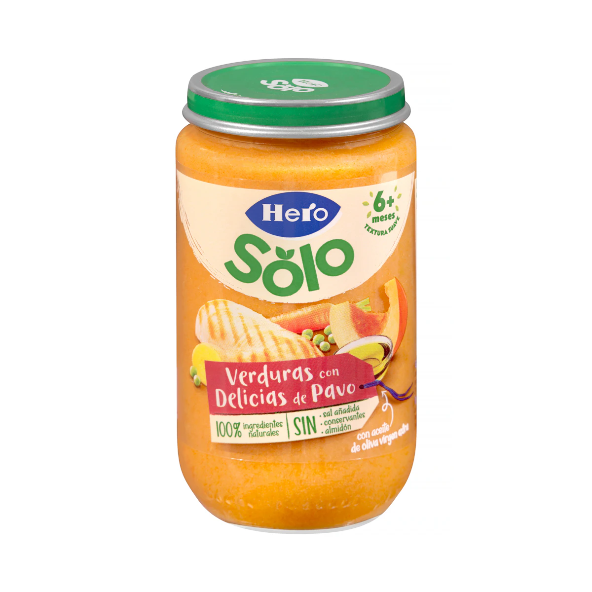 Papilla verduritas con delicias de pavo Hero Solo natur +6 meses