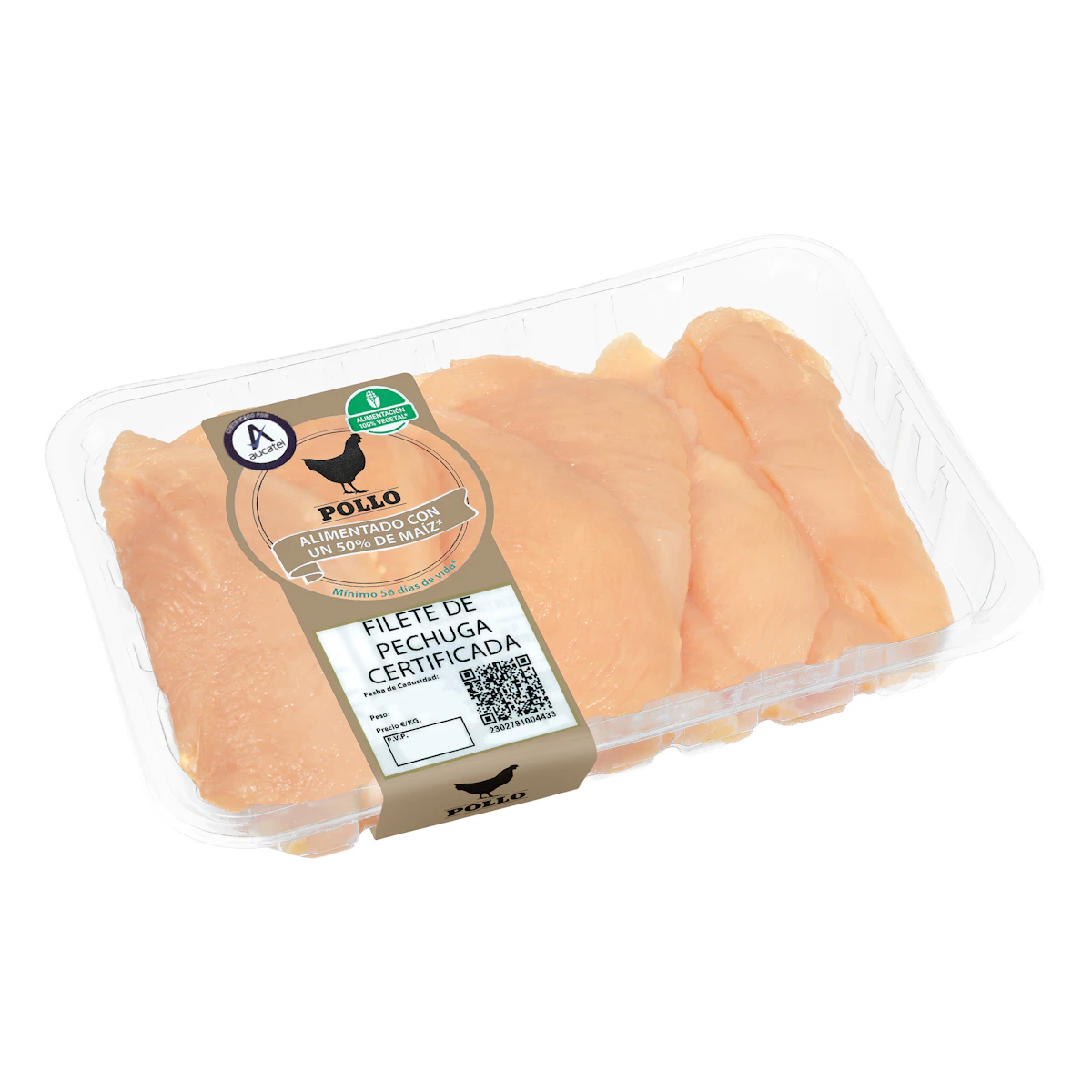 Filetes pechuga de pollo certificado alimentado con un 50% de maíz