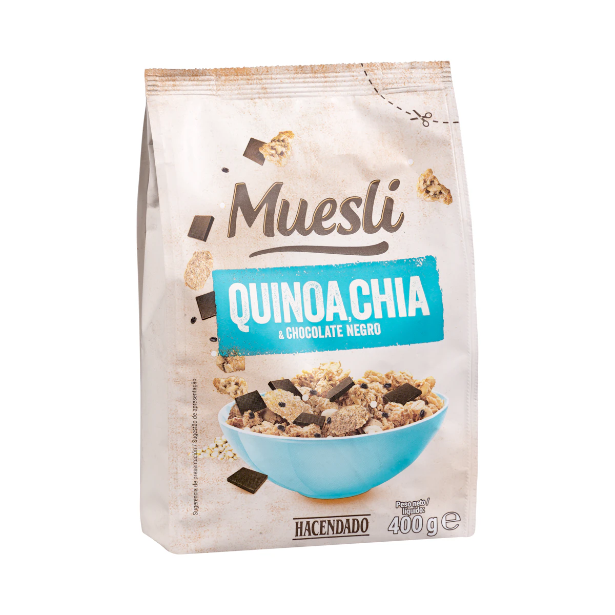 Muesli Hacendado con quinoa, chía y chocolate negro