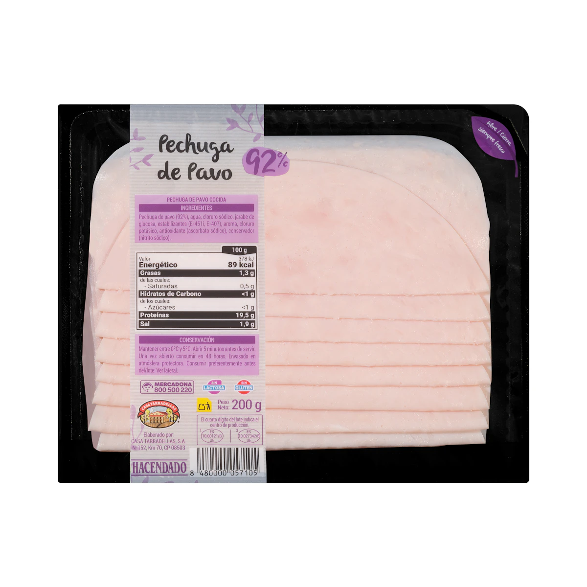 Pechuga 92% pavo Hacendado lonchas