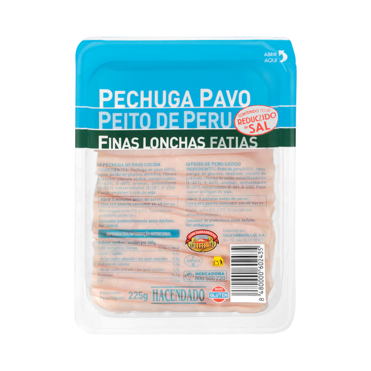 Pechuga de pavo reducido en sal Hacendado finas lonchas