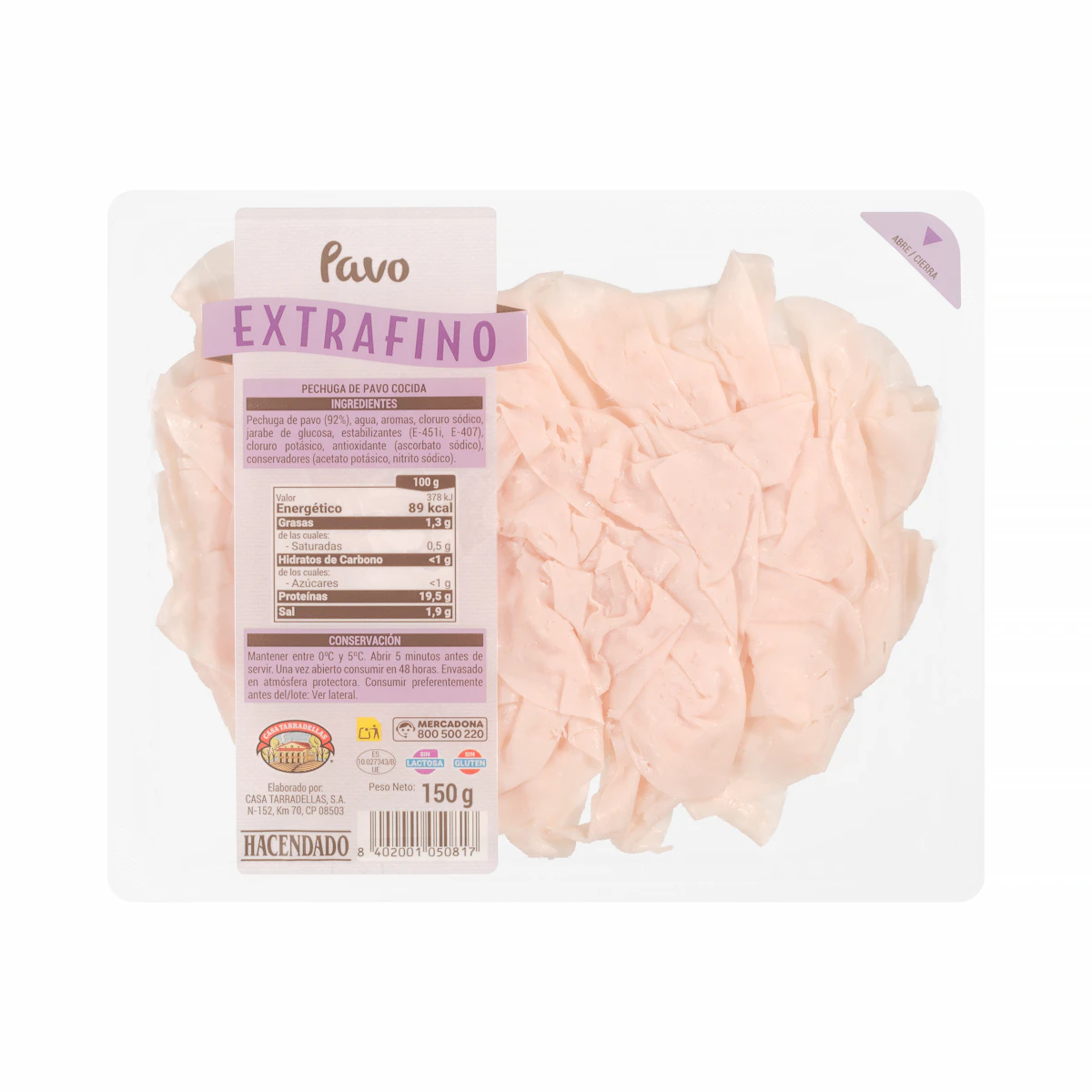 Pechuga pavo cocida extrafino Hacendado lonchas