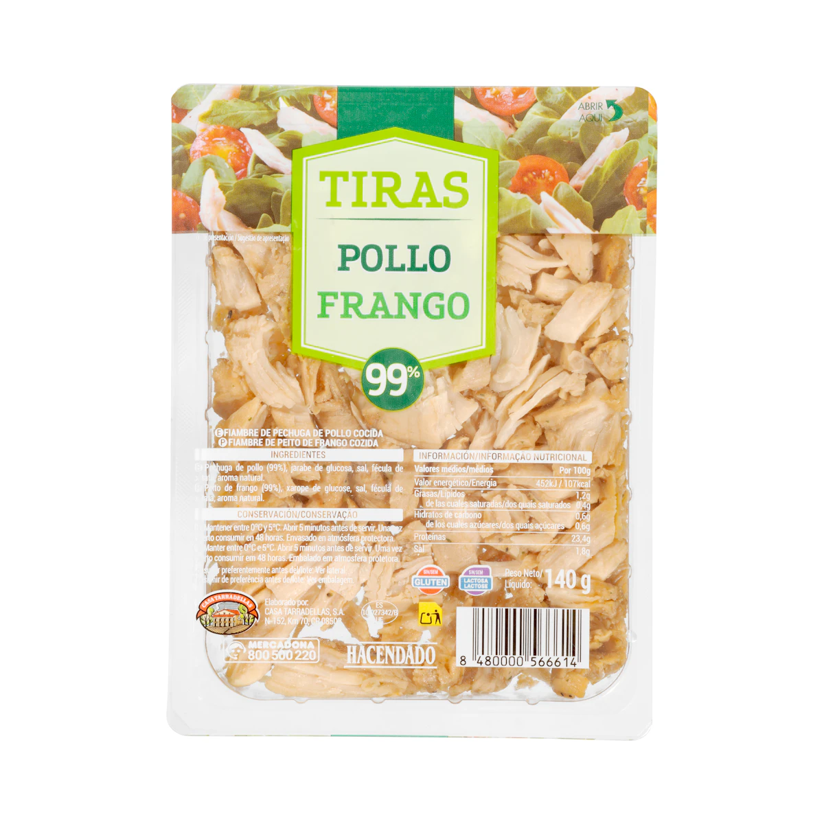 Tiras de pechuga de pollo 99% Hacendado al natural