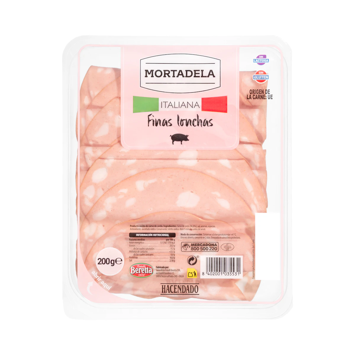 Mortadela italiana Hacendado finas lonchas