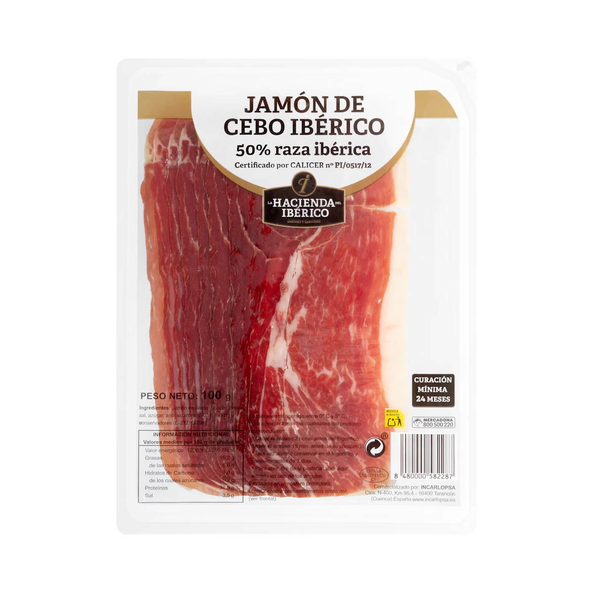 Jamón de cebo ibérico 50% raza ibérica La Hacienda del Ibérico lonchas
