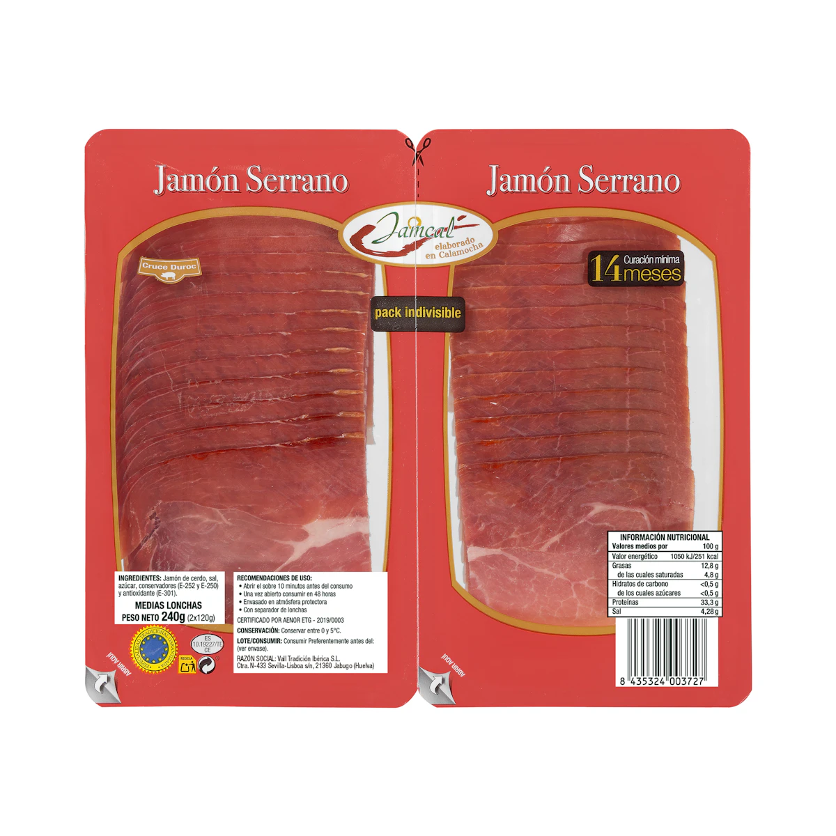 Jamón serrano Jamcal medias lonchas