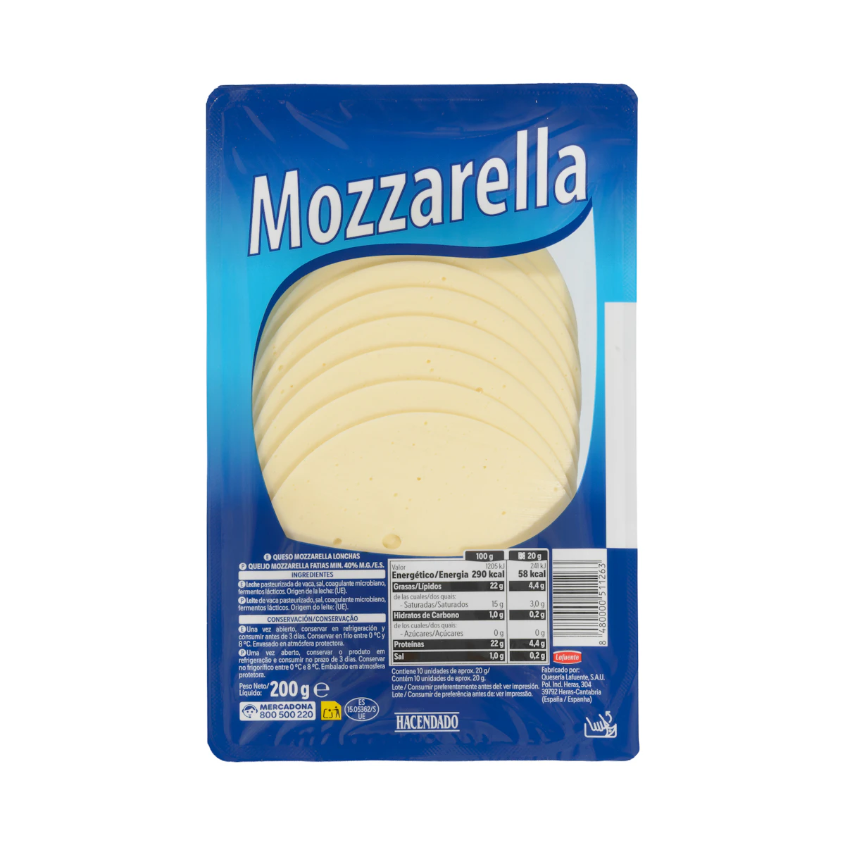 Queso lonchas mozzarella de vaca Hacendado