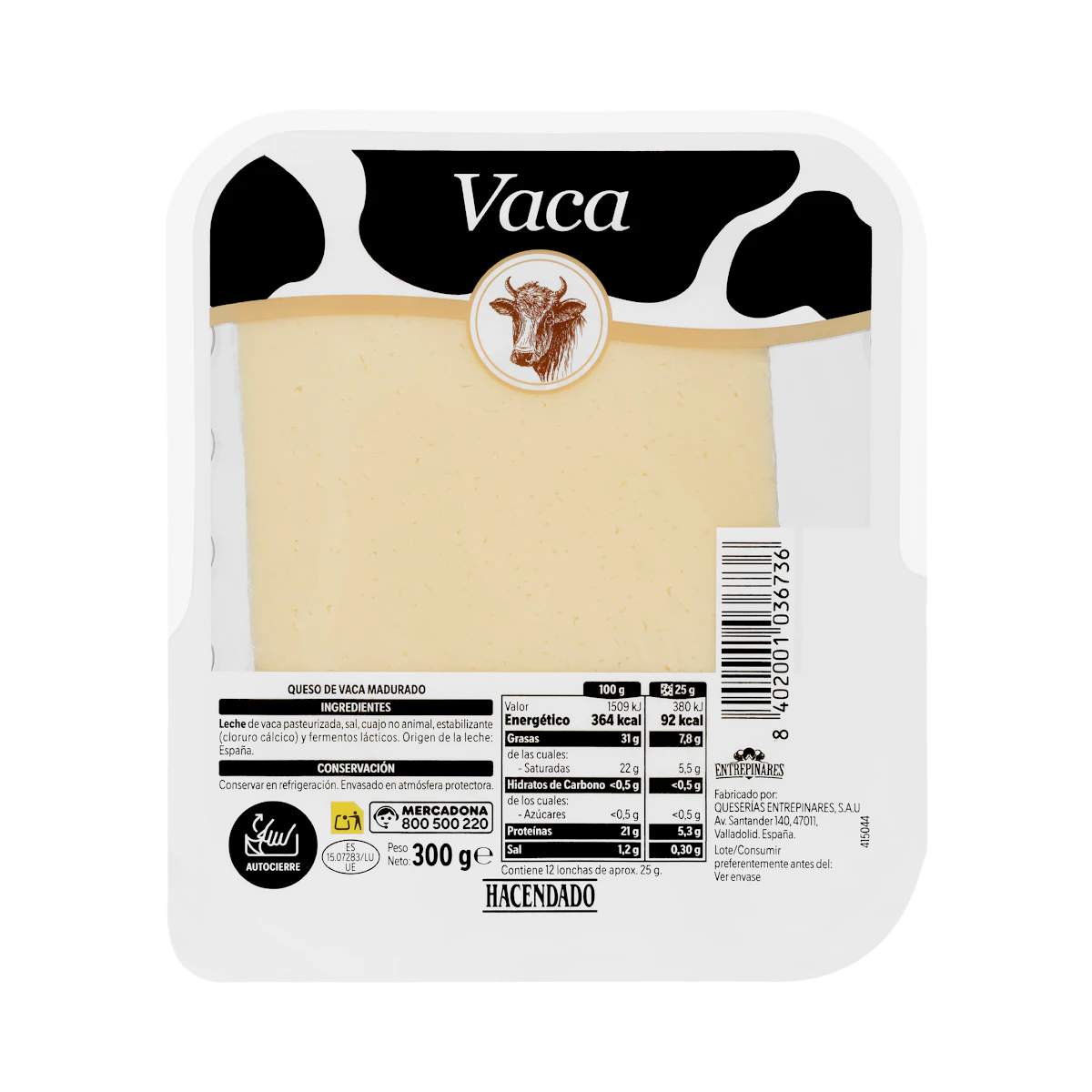 Queso lonchas tierno de vaca Hacendado