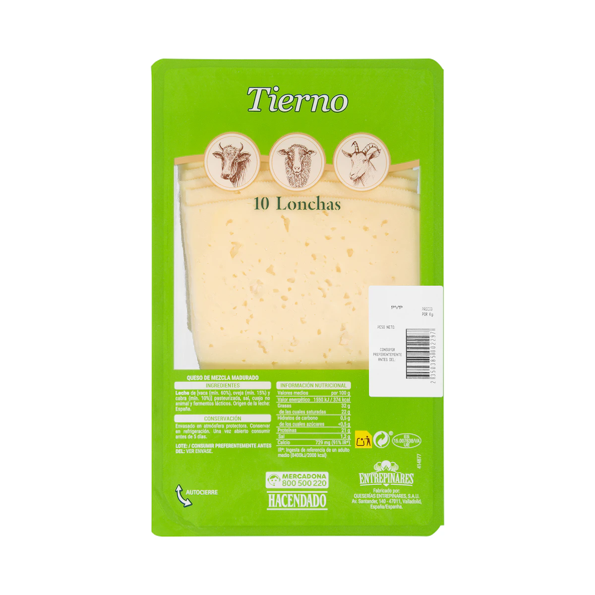 Queso lonchas tierno mezcla Hacendado