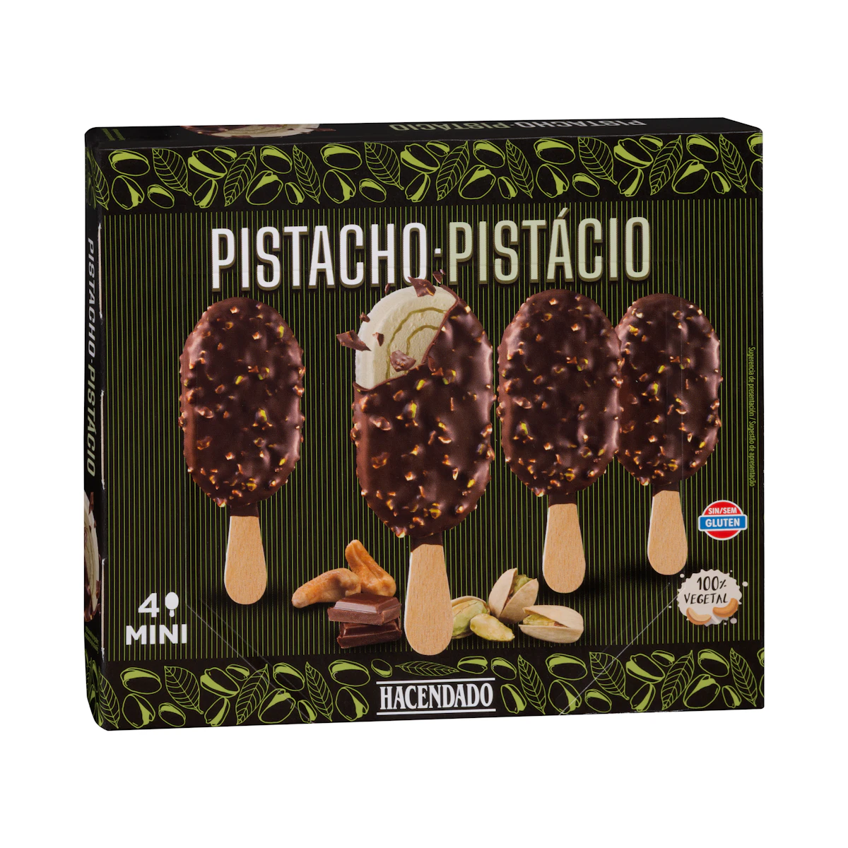 Mini helado bombón vegetal pistacho Hacendado a base de anacardos