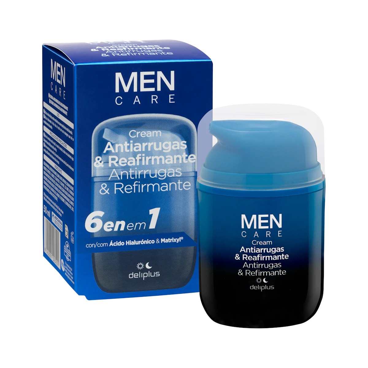 Crema facial Antiarrugas y Reafirmante Men care Deliplus ácido hialurónico y matrixyl