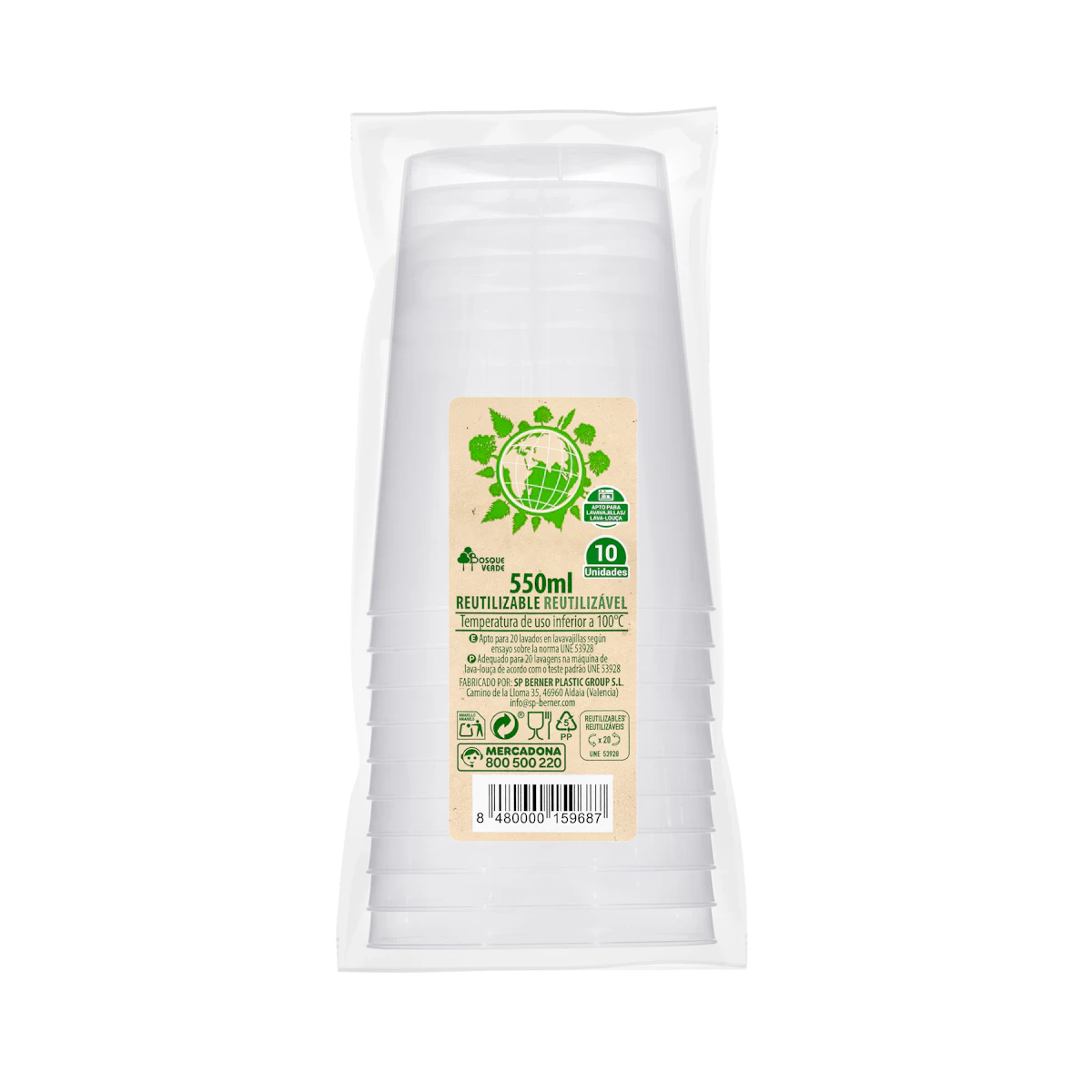 Vasos grandes de plástico Bosque Verde reutilizables