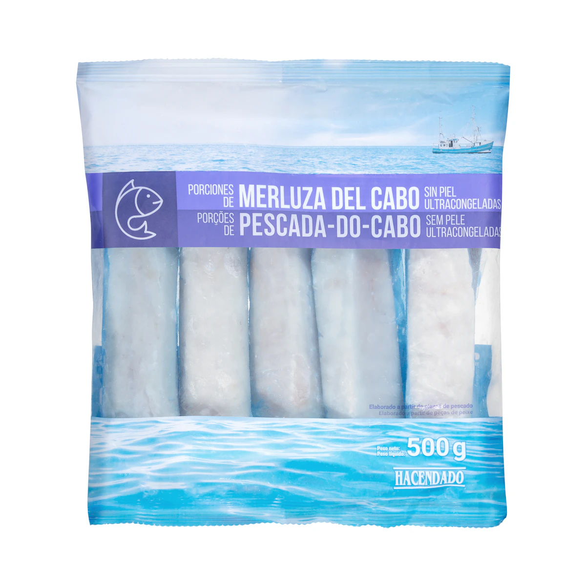 Porciones de merluza del Cabo sin piel Hacendado ultracongeladas