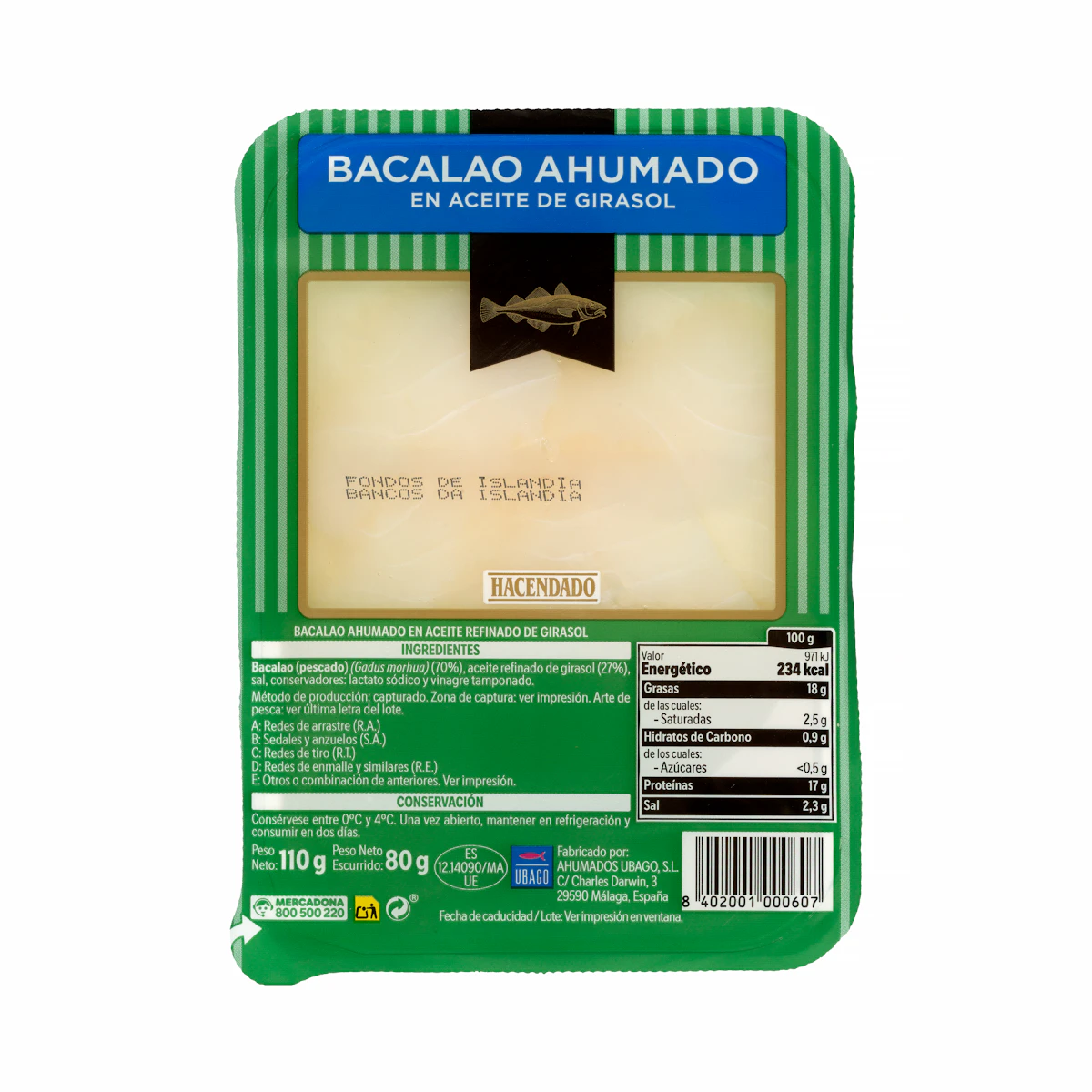 Bacalao ahumado Hacendado en aceite de girasol