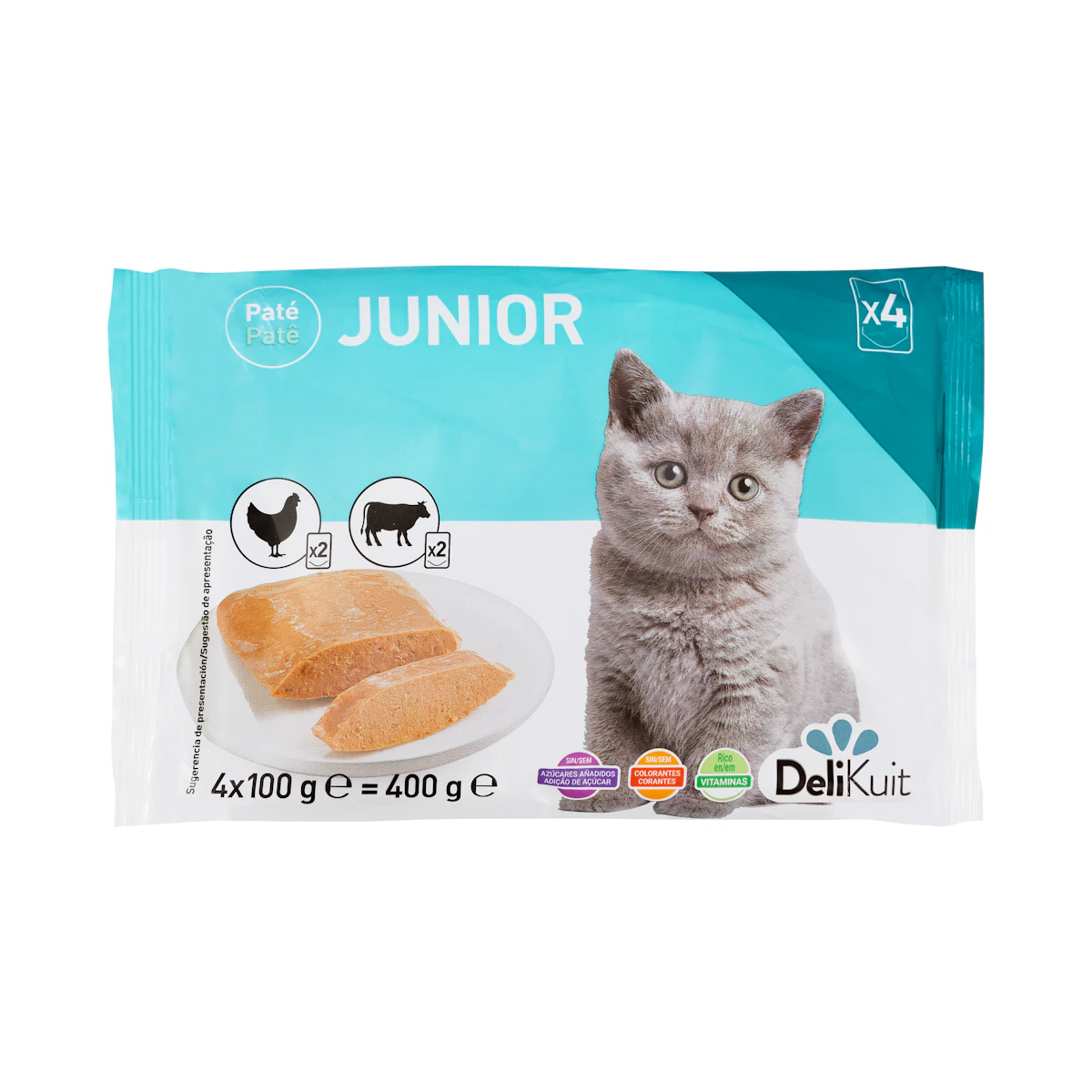 Paté gato júnior Delikuit con pollo y ternera