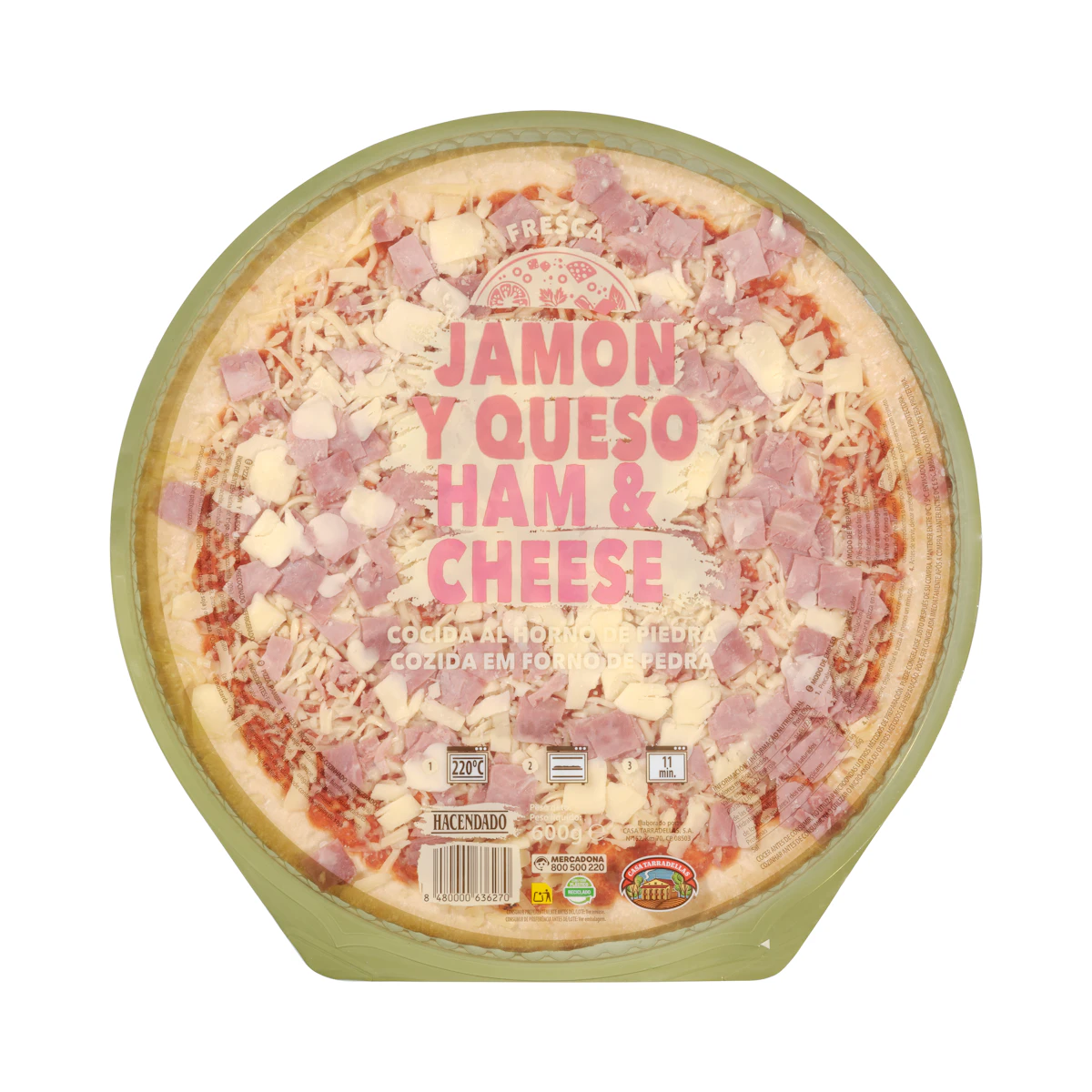 Pizza jamón y queso familiar Hacendado