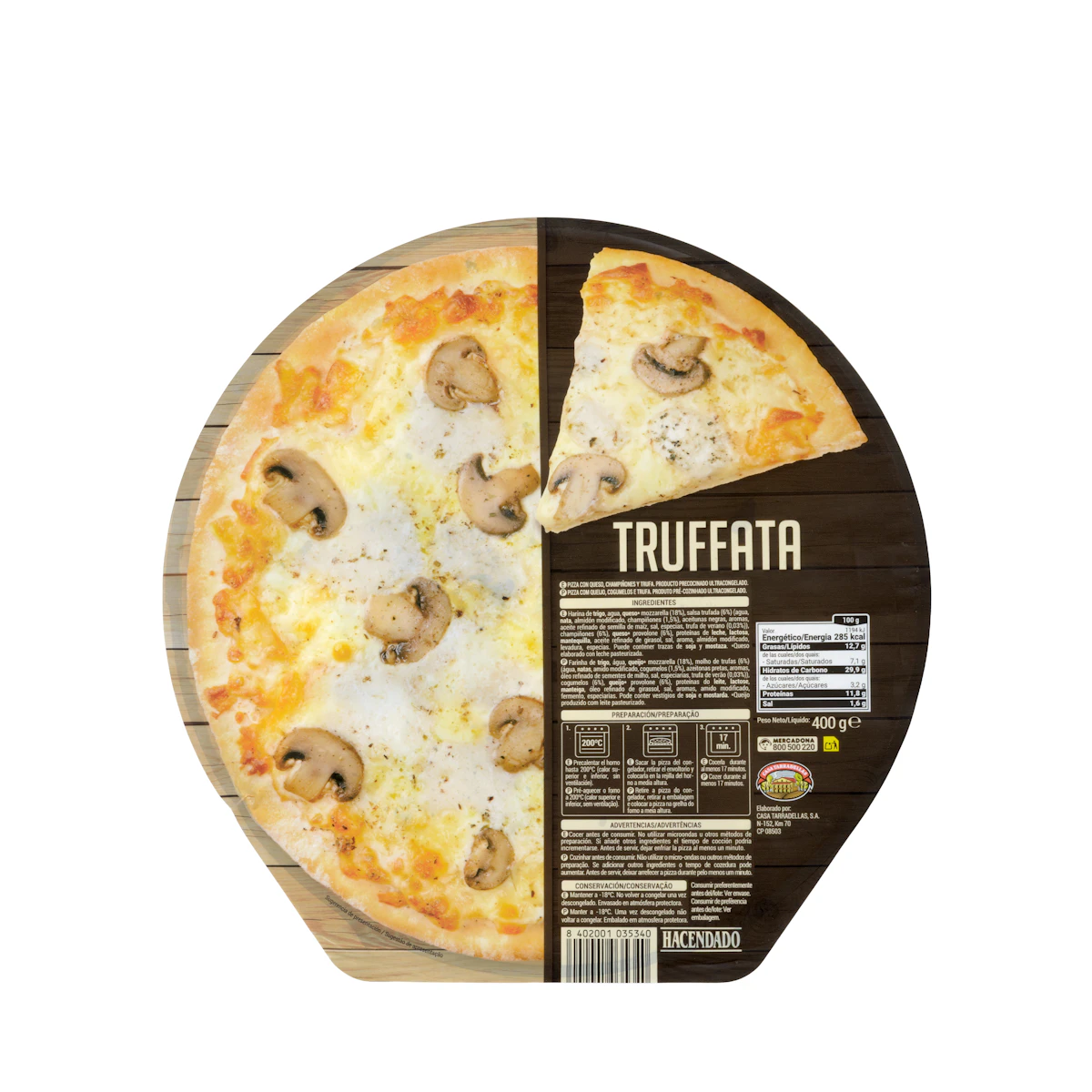 Pizza Truffata con queso, champiñones y trufa Hacendado ultracongelada